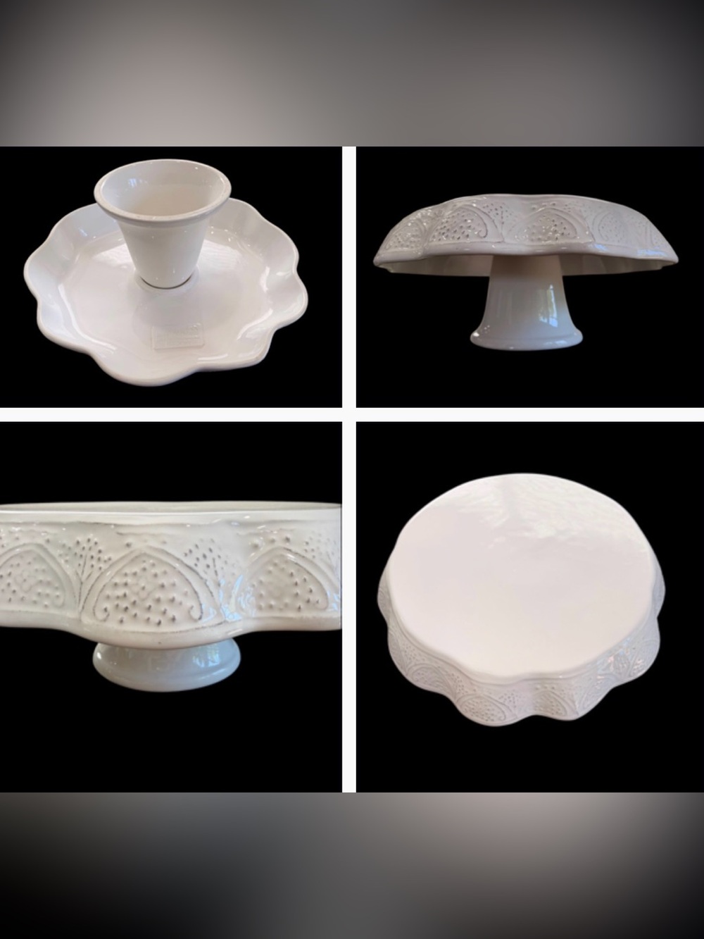 Sweet Ceramics Italy White Pedestal Cake Stand 13”x5”